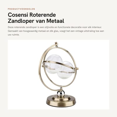 Dailygoods- Zandloper 15 Minuten Timer - Metaal - Vintage Zandglas - Keramiek/IJzer - 26x19 cm - Unieke Decoratie