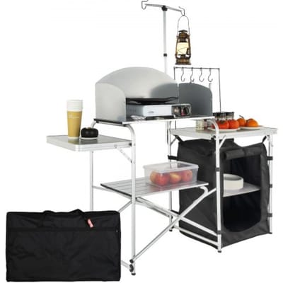 VEVOR Campingkeuken Buiten Opvouwbaar 78 x 49 x 13 cm, Aluminium Campingkast, Campingkeuken met Windscherm, Campingmeubilair Reiskeuken inclusief Haken & Lampenpaal 66-121 cm, Keukenkast Campingtafel Reis