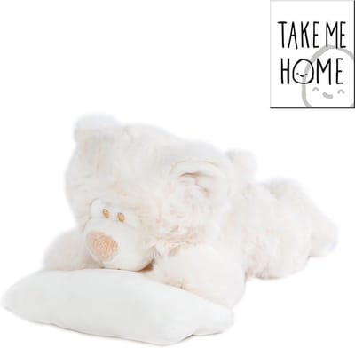 Take Me Home Pluche Beer Liggend Met Kussen 25 cm Off White