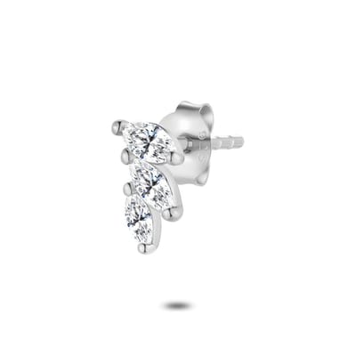 Twice As Nice Oorbel in zilver per stuk, blaadjes, steentjes