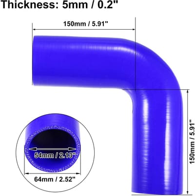Dailygoods- Silicone Slang 90 Graden Elleboog - Universeel - Binnendiameter 54 mm - Lengte 150 mm - Zwart/Blauw - Duurzaam Materiaal - Koelslang