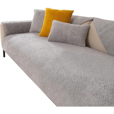 Lamsvel sofa kussen verdikt antislip pluche kussen winter sofa hoes hoes lichtgrijze kleur