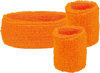 Boland - Set 3 zweetbandjes neonoranje Oranje,Neon - Één maat - Volwassenen - Unisex - 80's & 90's - Disco - Koningsdag - Holland - Supporter