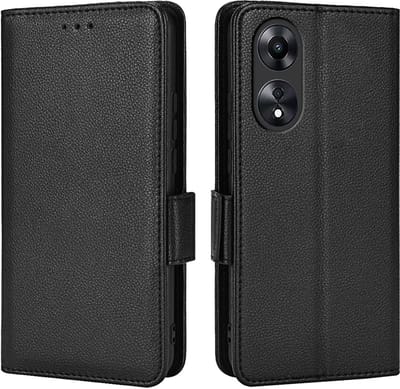 Geschikt voor Oppo A78 5G leren book hoesje Lychee - Zwart