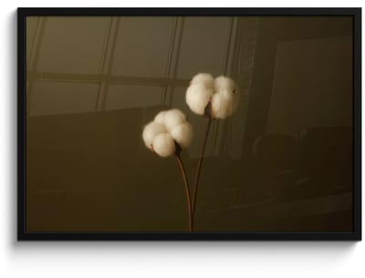 Poster in lijst - Fotolijst 90x60 cm - Posters - Takken - Katoen - Wit - Bollen - Posterlijst zwart - Decoratie - Wanddecoratie woonkamer - Muurdecoratie slaapkamer