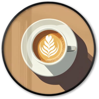 Poster in lijst Rond - Fotolijst 60x60 cm - Posters - Cappuccino - Kop - Schotel - Minimalitisch - Ronde posterlijst zwart - Decoratie - Wanddecoratie woonkamer - Muurdecoratie slaapkamer