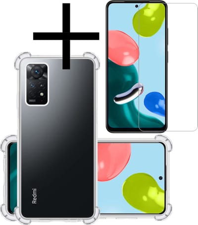 Hoesje - Met Screenprotector - Geschikt voor Xiaomi Redmi Note 11 - Sterk & Shockproof - Siliconen Case - Back Cover - Telefoon Hoes - Shock Proof - Transparant