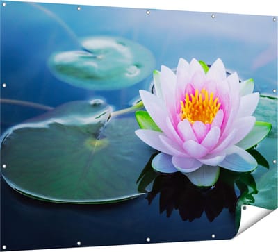 Gards Tuinposter Roze Lotusbloem met Waterlelies - 160x120 cm - Tuindoek - Tuindecoratie - Wanddecoratie buiten - Tuinschilderij