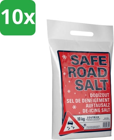 Strooizout en Dooizout 10 kg – Dooizout voor Gladheidsbestrijding – Lichte Verpakking – 10 kg - Zout voor op de weg - Voordeelverpakking - 10 stuks - Strooizout - Dooizout - Ijsbestrijding - Sneeuwbestrijding - Preventief Strooien
