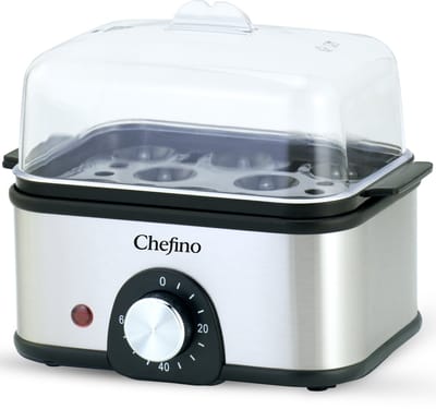 Chefino Eierkoker – Elektrisch – 8 Eieren – RVS – BPA-vrij – Timer & Automatische Uitschakeling – Inclusief Maatbeker met Eierprikker – Anti-oververhitting – Zilver/Zwart