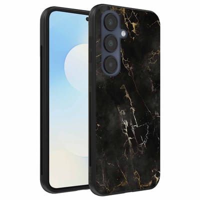 Geschikt voor Samsung Galaxy S25 FE Telefoonhoesje met marmer opdruk - TPU backcover case black marble design - Zwart - Smartphonica geschikt voor Samsung Galaxy S25 FE