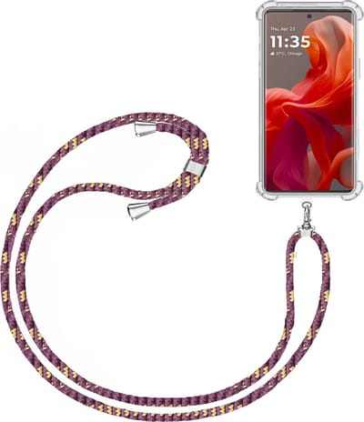 Telefoonkoord + Hoesje Geschikt voor Motorola Moto G85 - Lengte Verstelbaar - Telefoonketting - Shock Proof Case - Paars