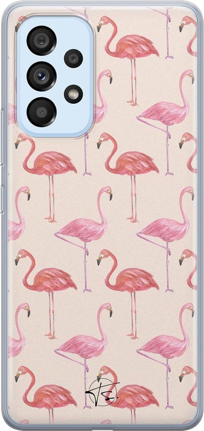 Hoesje geschikt voor Samsung Galaxy A33 - Flamingo - Soft Case - TPU - Print - Beige, Roze - Mooie Telefoonhoesjes