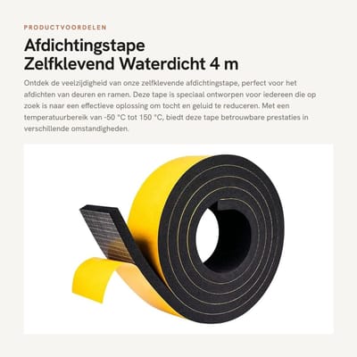 Dailygoods- Afdichtingstape Zelfklevend - Waterdicht - Temperatuurbestendig - CR-schuim/Neopreen - 4 Meter - Flexibel en Schaarbaar - Isolatietape
