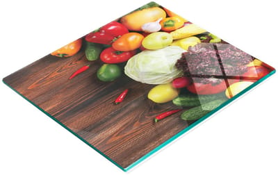 Gehard multifunctioneel decoratief bord van glas met groenten en houtmotief, 60x52 cm