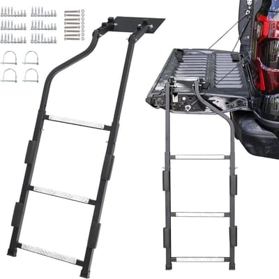 Achterklep Ladder - Pickup Ladder Vrachtwagen - Veilige Toegang Vrachtwagen - Universele Pasvorm - 42 Inch Max Hoogte - Zwart