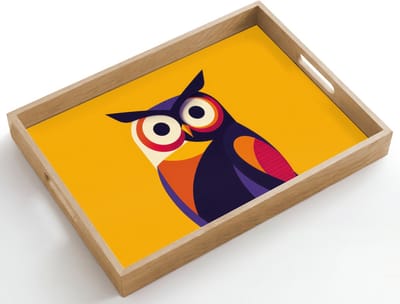 Dienblad hout 50x35 cm - Schootdienblad - Uil - Grafisch - Kleurrijk - Ogen - Borrelplank rechthoek - Plateau dienbladen