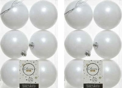 Decoris Kerstballen - 12x st - wit - D8 cm - kunststof - mat/glans - kerstversiering