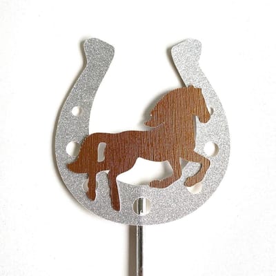 Taartdecoratie versiering| Taarttopper| Cake topper | Taartdecoratie| Hoefijzer| paard| Zilver glitter|12x13 cm| karton