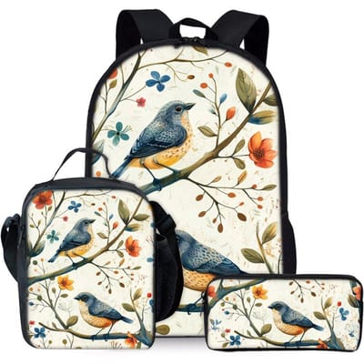 Drie delige rugzakset met vogelprint voor jongens en meisjes Beste Cadeaus 2D Platte Cartoon Schooltas voor Kinderen