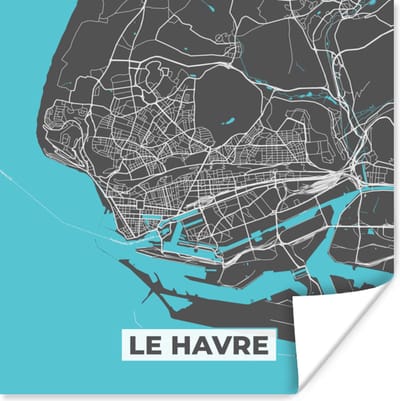 Poster Le Havre - Plattegrond - Kaart - Stadskaart - Frankrijk - 100x100 cm XXL
