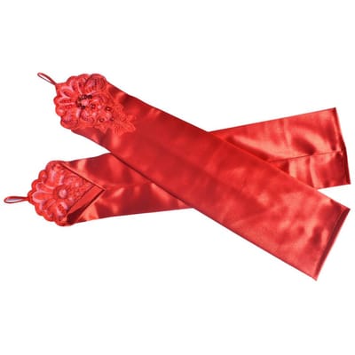 Gants de fête en satin à paillettes en dentelle sans doigts vintage, accessoires de costume, gants longs extensibles pour femmes noires red
