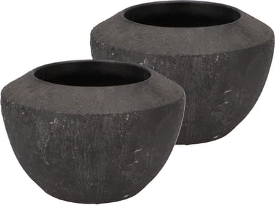 DK Design Bloempot Maya - 2x - verweerd zwart - D20 x H13 cm - rustiek
