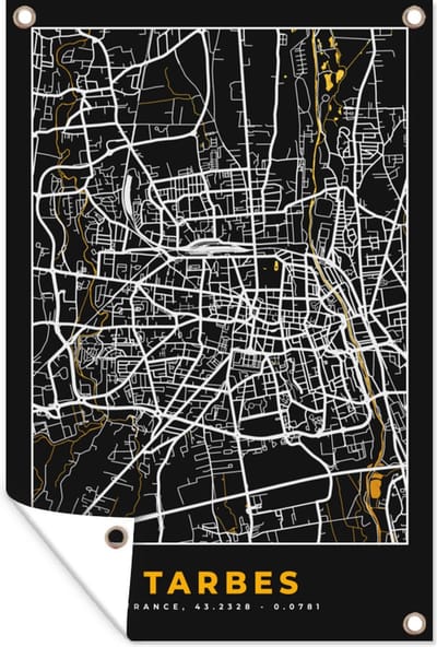 Muurdecoratie Plattegrond – Kaart – Stadskaart – Frankrijk – Tarbes - 120x180 cm - Tuinposter - Tuindoek