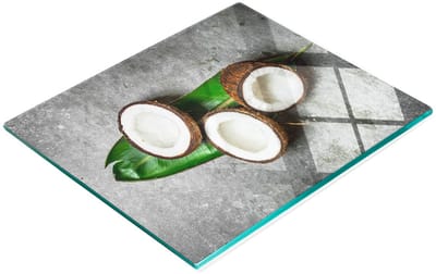 Keukenplank van gehard glas met decoratieve afbeelding van een halve kokosnoot, 60x52 cm