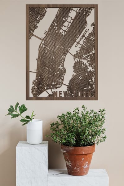 Houten Stadskaart New York Notenhout 30x40cm Wanddecoratie Voor Aan De Muur City Shapes