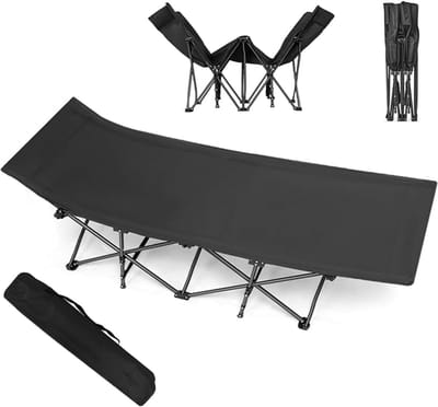 Campingbed Volwassenen - Opklapbaar Bed - Buiten Reizen - X-vormig Frame - 178 cm Lang - Zwart