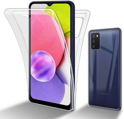 Cadorabo Hoesje geschikt voor Samsung Galaxy A03s in TRANSPARANT - 360° Full Body Case Cover Beschermhoes Voor- en achterbescherming, all-round bescherming met displaybescherming
