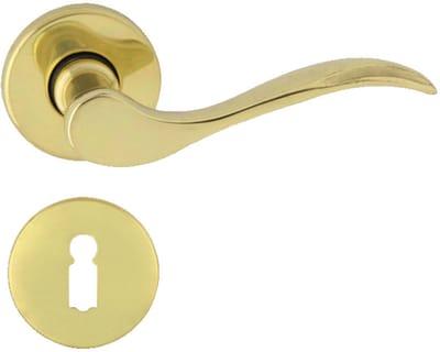 Domino® Deurkrukgarnituur VENUS R M1 - Gelakt messing - BB- gladde sleutel met Ronde Rozette - Deurbeslag van aluminium - Deurklink voor kamerdeur, kantoordeur, kelderdeur en binnendeur