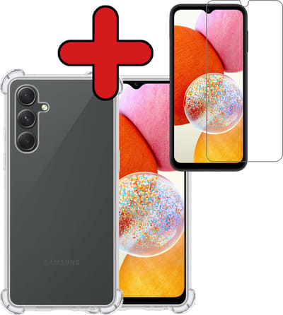 Hoesje - Met Screenprotector - Geschikt voor Samsung Galaxy A14 - Sterk & Shockproof - Back Cover - Siliconen Case - Telefoon Hoes - Shock Proof - Telefoonhoes - Transparant