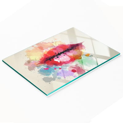 Keukenplank van gehard glas met decoratieve afbeeldingen en kleurrijke randen, 80x52 cm