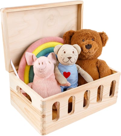 Creative Deco XL Grote houten kist met deksel en openingen |30 x 20 x 14 cm (+/-1cm) | Herinneringsdoos Baby Houten kist Ongelakt Kist | met handvatten | Voor documenten, speelgoed