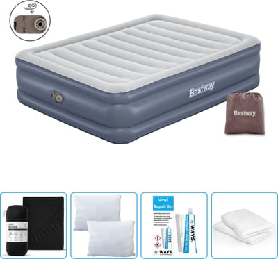 Bestway luchtbed - 2-Persoons - 152 x 203 x 51 cm - Grijs - Inclusief pomp - Hoeslaken - Kussen - Kussenbeschermer en Reparatieset