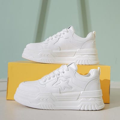 Leren Platform Witte Schoenen Dames Schoenen Lente Nieuw Verhogende Plateauschoenen Ster Schoenen Veelzijdige Casual Schoenen Sportschoenen 40 white