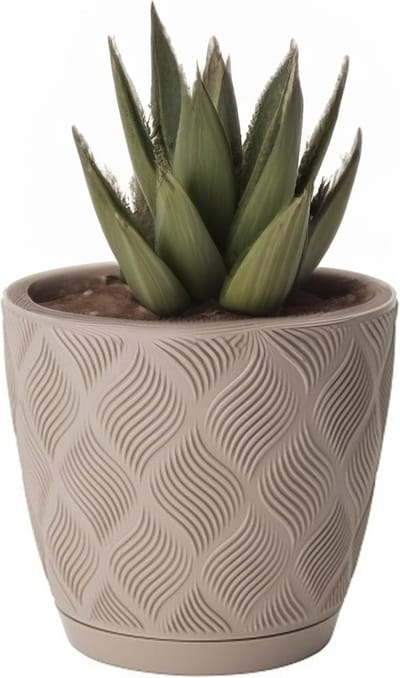 Form Plastic Plantenpot/bloempot New Age - kunststof - beige - D13 x H12 cm - met opvang schotel - rond