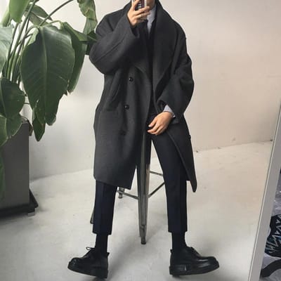 Winter Medium en Lange Wollen Jas Heren Losse Koreaanse Versie Trendy Wollen Jas Heren Lange Trenchcoat 2XL black