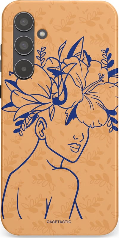 Casetastic hoesje geschikt voor Samsung Galaxy A55 - Dubbellaagse bescherming - Lijn en Bloesem - Fashion Case - Perzik