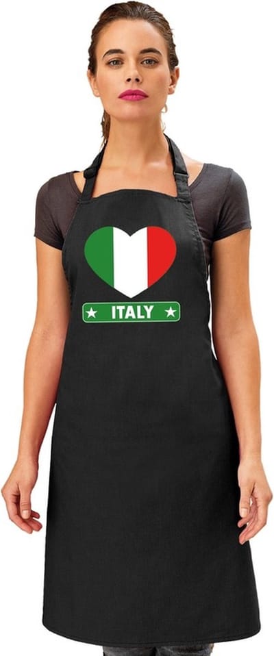 I Love Italie - hartjes vlag - barbecueschort - keukenschort - zwart - volwassenen - Italiaanse vlag thema
