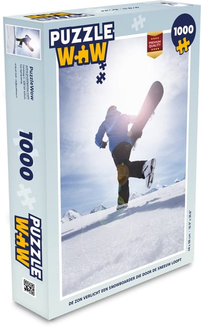 Puzzel De zon verlicht een snowboarder die door de sneeuw loopt - Legpuzzel - Puzzel 1000 stukjes volwassenen