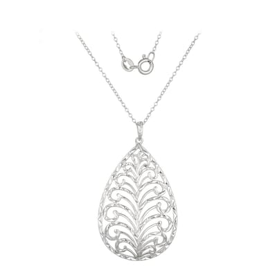 Cavill - Zilveren Ketting - 925 Sterling Zilver - Filigrain Druppelvormige Hanger - Gerhodineerd - Elegante Dames Sieraden - 45,72 cm