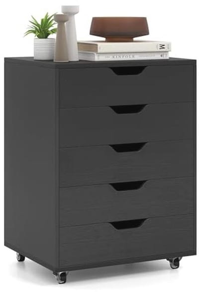 Mobiele Ladenkast met 5 Lades en Wielen voor Kantoor, Slaapkamer en Studiekamer