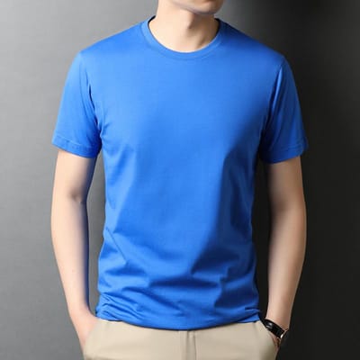 Zomer Nieuw Effen Kleur T-shirt met Korte Mouwen voor Jonge Mannen, Modieus Katoen Dun Ademend T-shirt met Ronde Hals 4XL blue