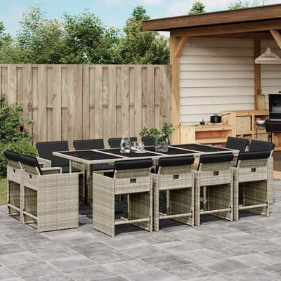 vidaXL - 13-delige - Tuinset - met - kussens - poly - rattan - lichtgrijs