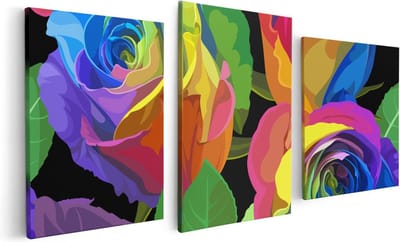 Artaza Canvas Schilderij Drieluik Kleurrijke Rozen - Bloemen - Abstract - 120x60 - Foto Op Canvas - Canvas Print
