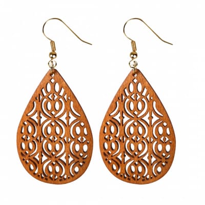 Zilver lange houten oorbellen Alma bruin goudkleurig - Charme Bijoux