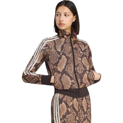 adidas Originals Satin Snake Print Firebird Track Top - Beige- Dames, Beige L